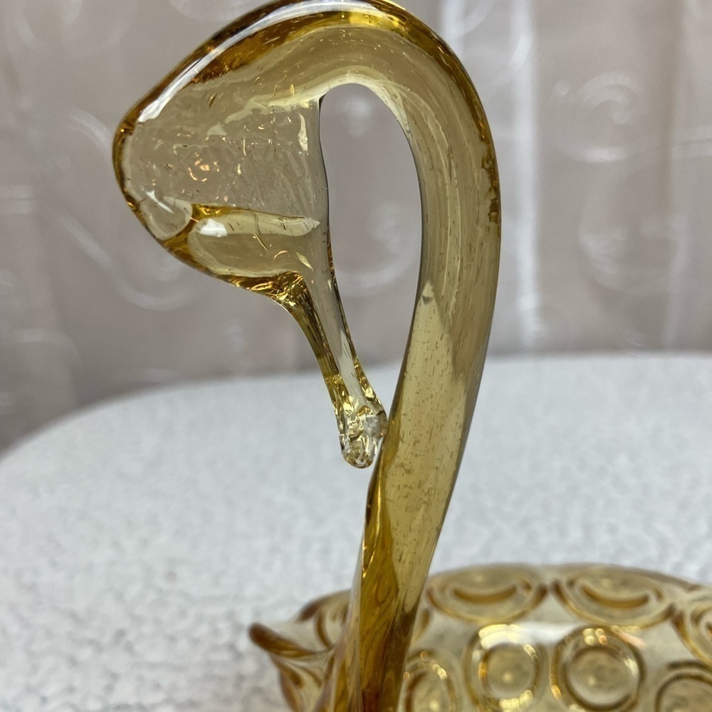 Vintage Kanawha Art Amber Glass Swan Dish - Picture 8 of 10